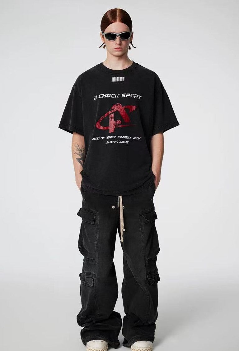 ACHOCK Heavy Washed Distressed Logo T-shirt