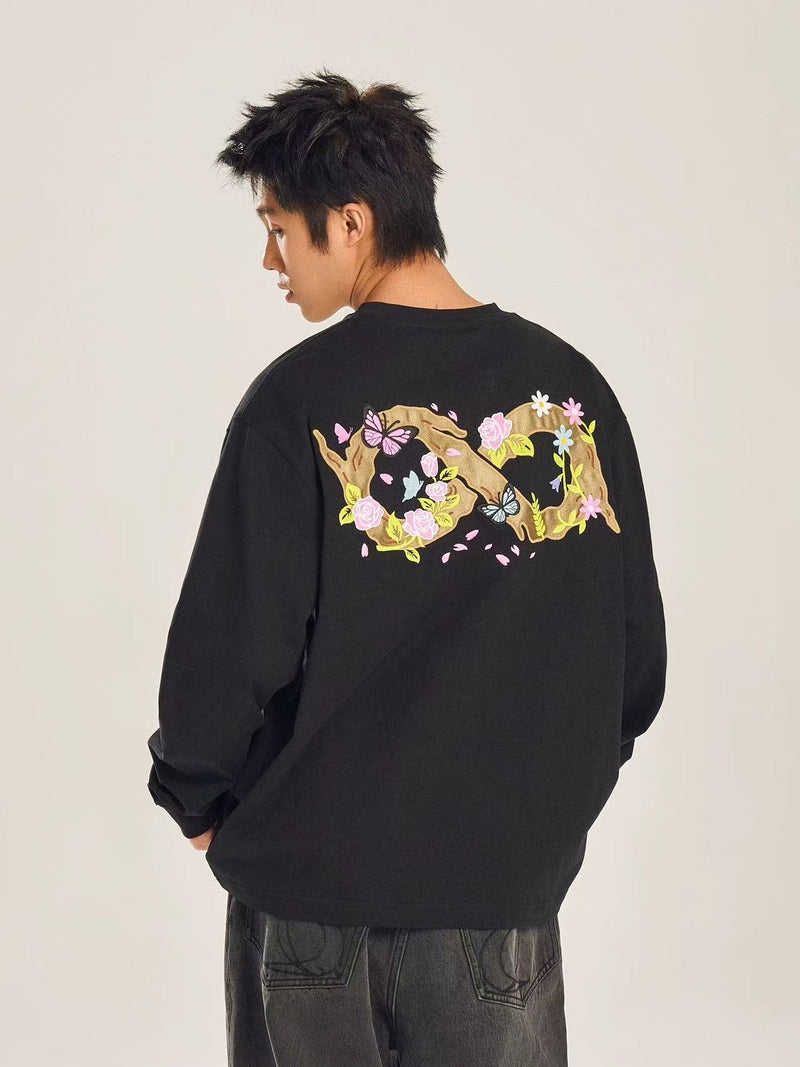 BIPOLAR Embroidered Flower Long-sleeved Sweatshirt