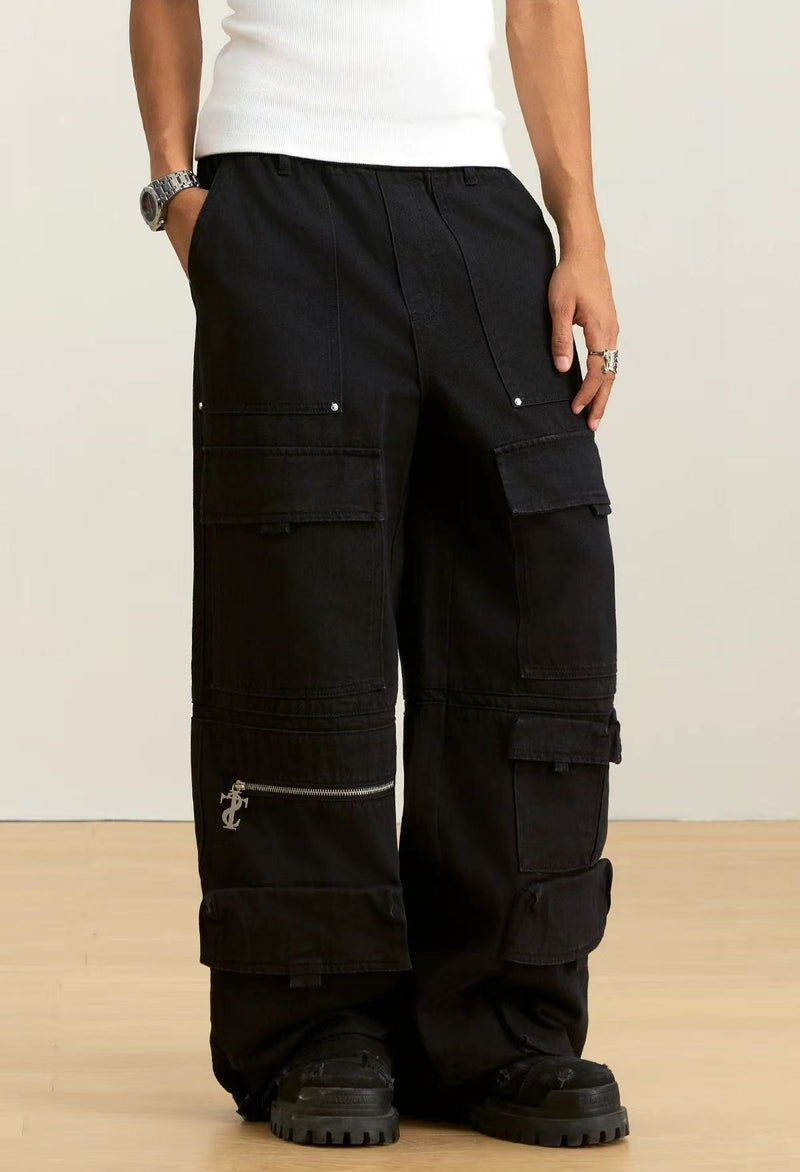 STK Multi-Pocket Cargo Straight-Leg Paratrooper Pants