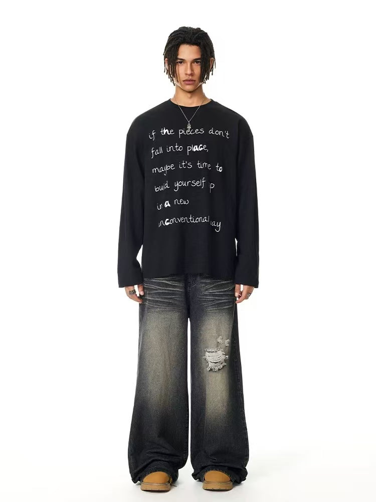 ACHOCK Bamboo Handwritten Printed Long-sleeve T-shirt