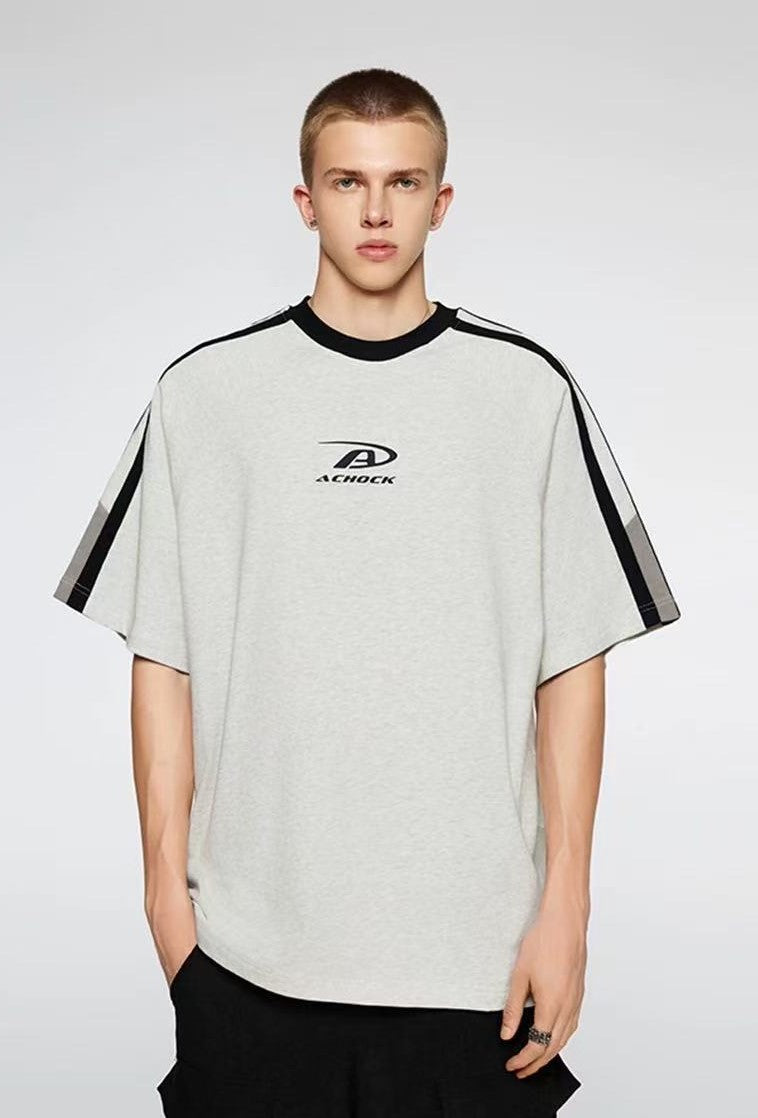 ACHOCK Contrast Color Patchwork Printed T-shirt