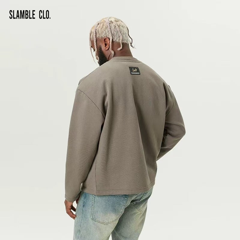 SLAMBLE Knitted Casual Solid Color V-neck Jacket
