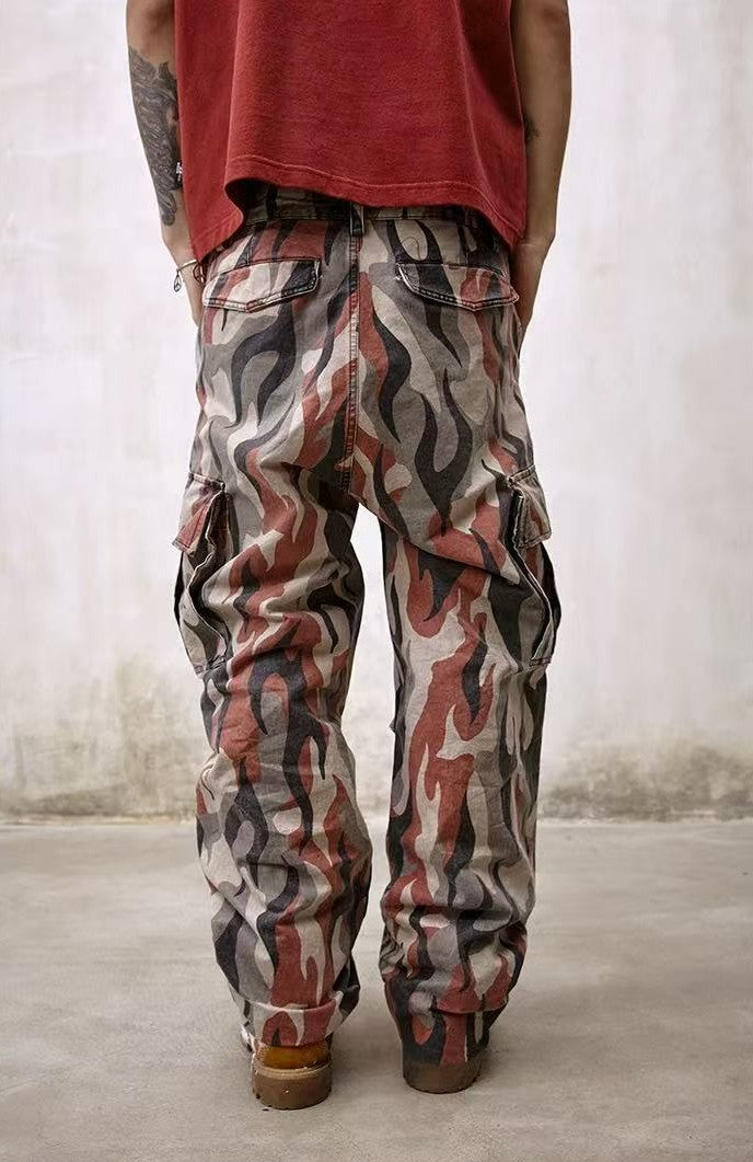 REMEDY Frayed Flame Camouflage Cargo Long Pants