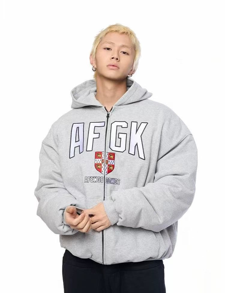 AFGK Badge Embroidered Down Hoodie Jacket