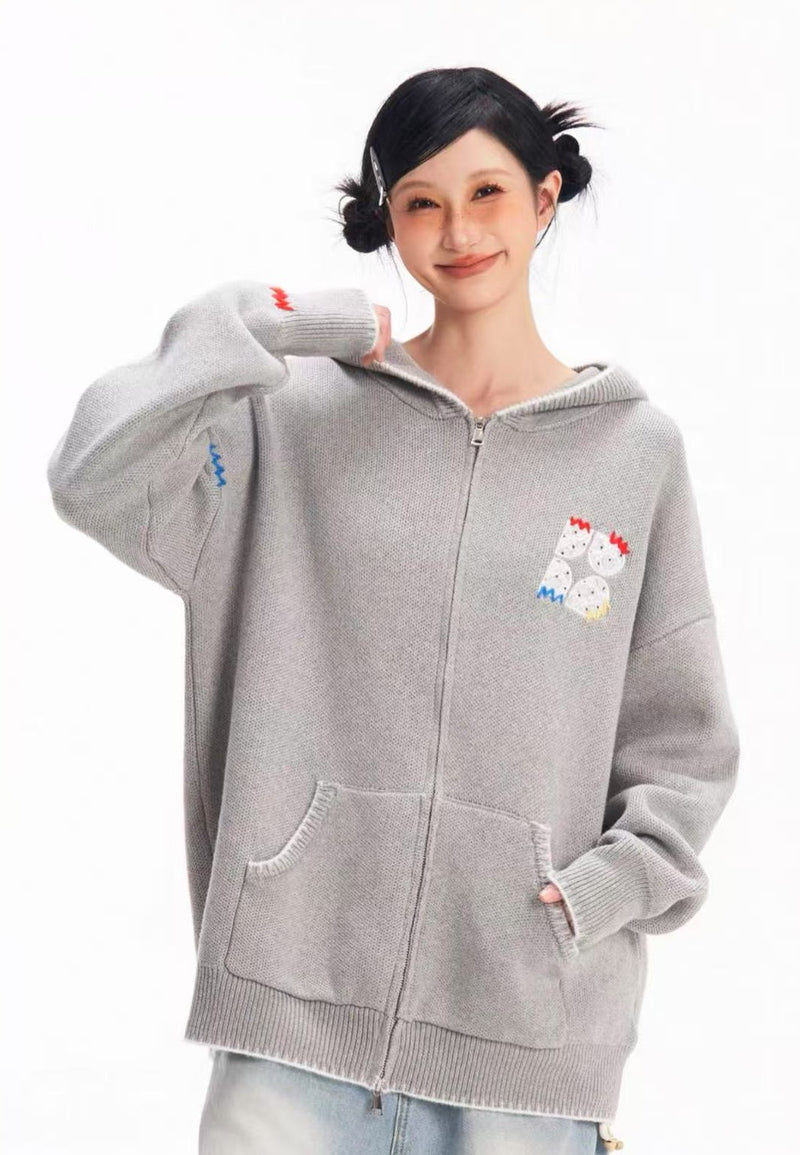 BIPOLAR Four-pointed Star Knitted Cardigan Zipper Sweater