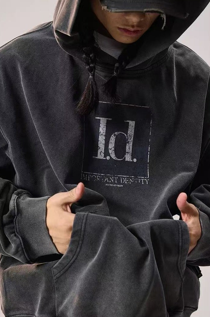 REMEDY Washed Distressed Printing Hoodie