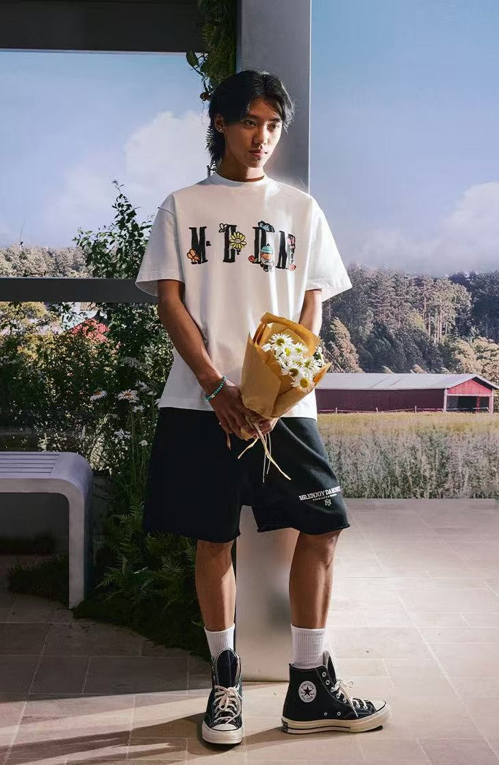 MEDMxNewmasus Butterfly Floral Print Short-sleeved T-shirt