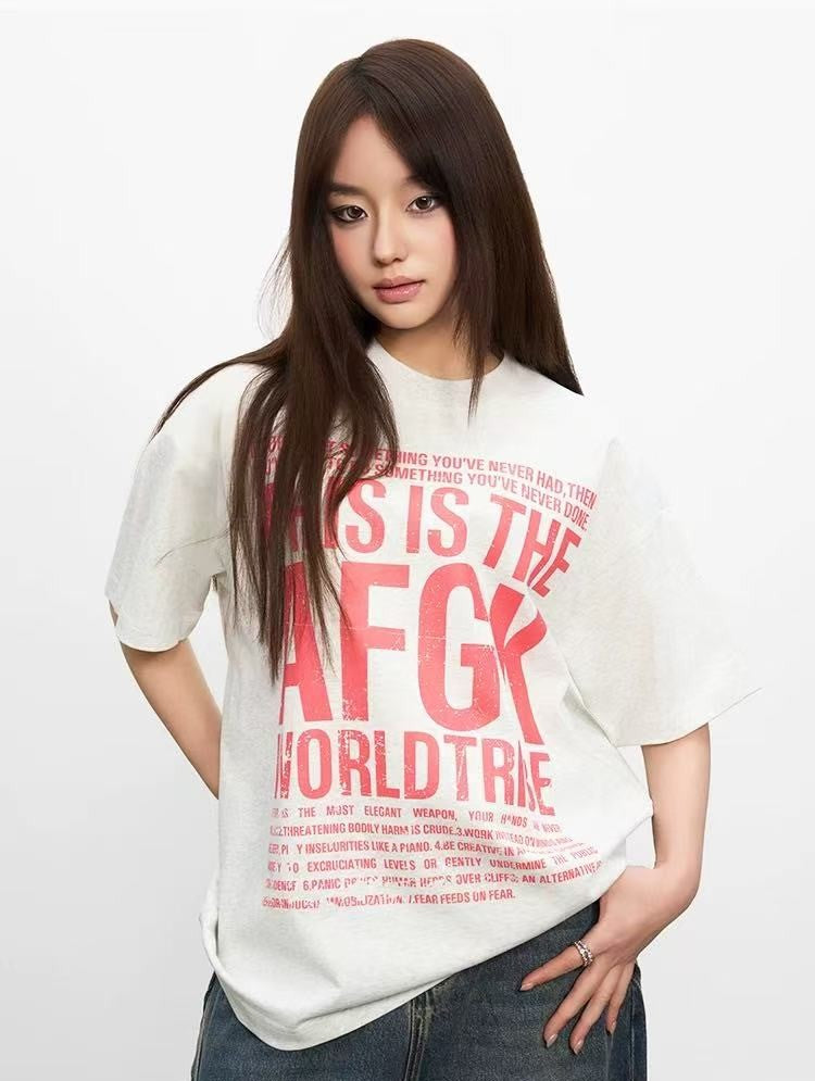 AFGK Mottled Distressed Printed Short-sleeved T-shirt