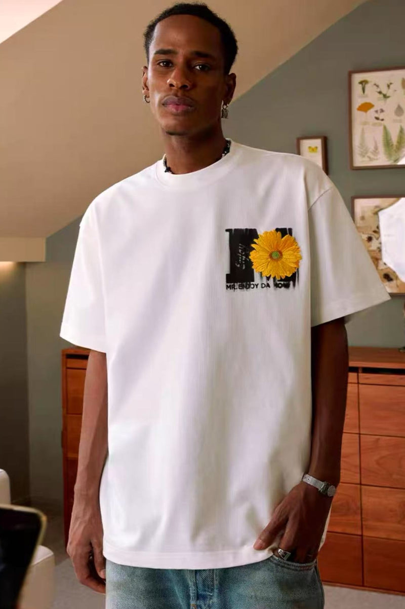 MEDM Mottled Logo Floral Embroidery Short-sleeved T-shirt
