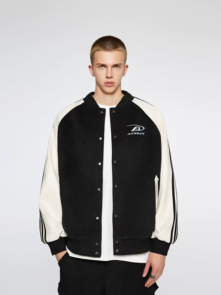 ACHOCK Contrast Patchwork Raglan-sleeve Baseball Jersey
