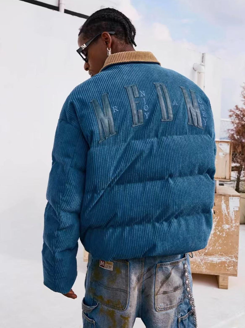 MEDM Corduroy Lapel Color Block Down Jacket