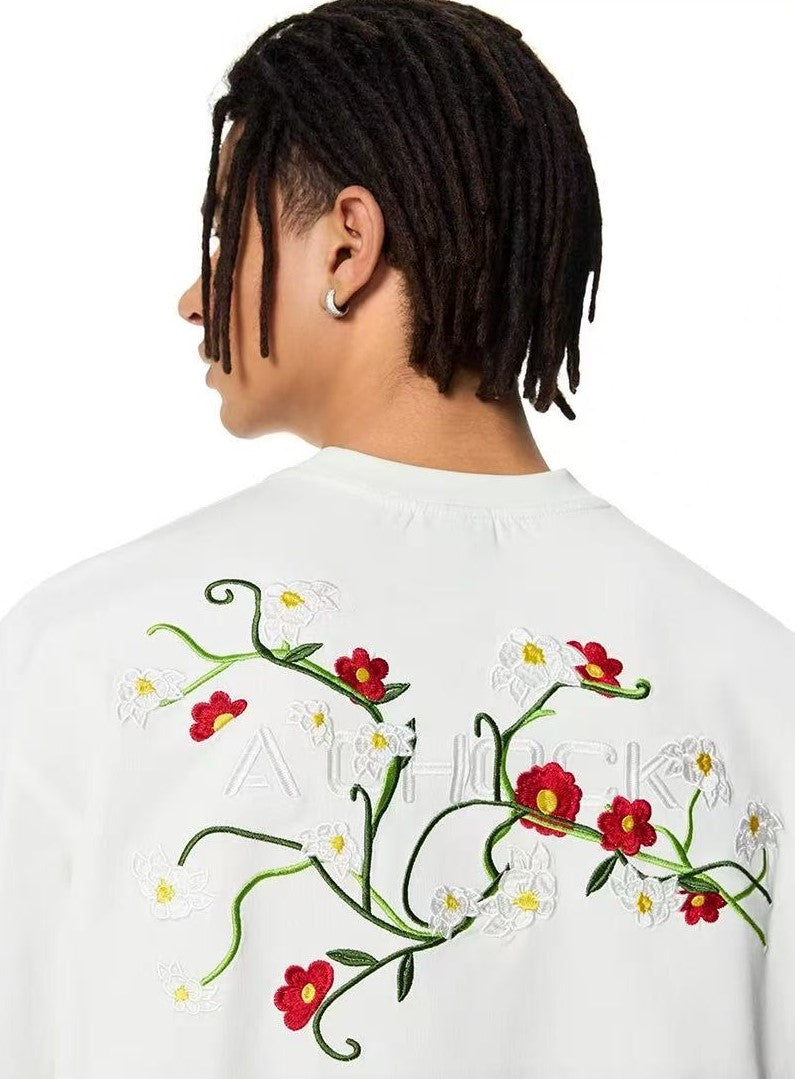 ACHOCK Floral Embroidered short-sleeve T-shirt