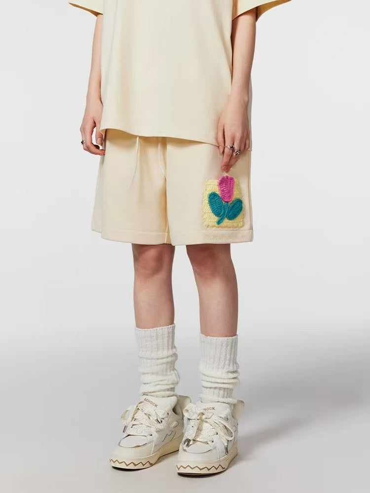 ACHOCK Hip-hop Heavy Tulip Embroidered Shorts