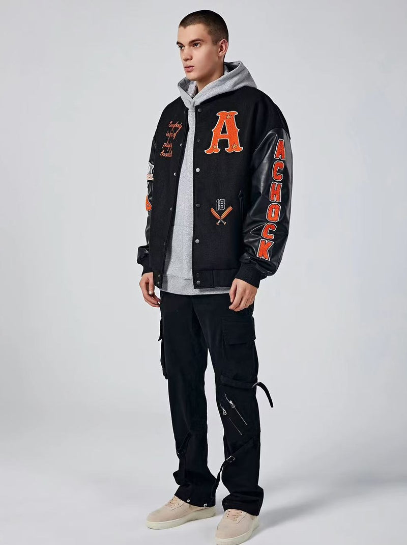 ACHOCK High Street Two-tone Baseball Embroidered Varsity Jacket