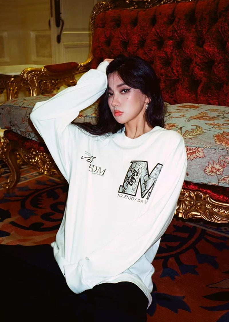 MEDM Snake Print Lettering Top Long-sleeve T-shirt