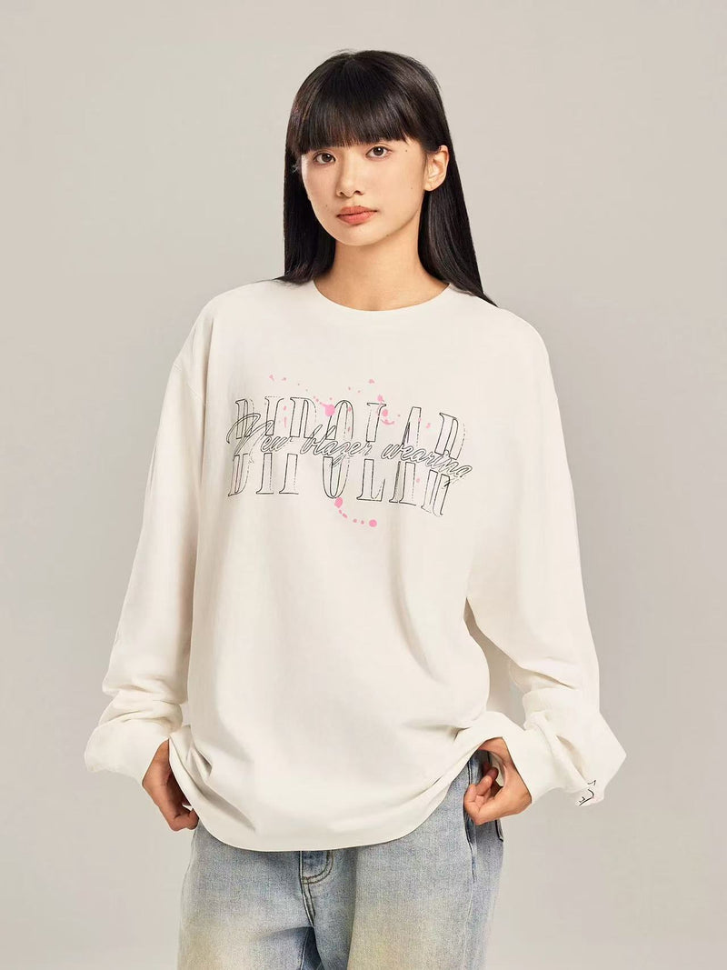 BIPOLAR Ink Print Loose Couple Long-sleeve T-shirt