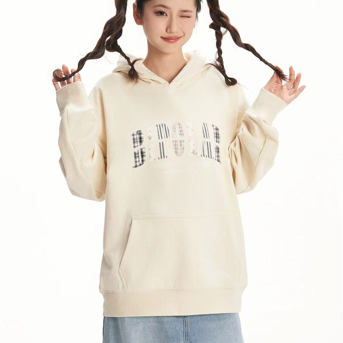 BIPOLAR Floral Striped Patchwork Shell Embroidered Hoodie