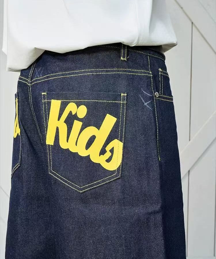 AFGK Pure Color Printed Denim Shorts