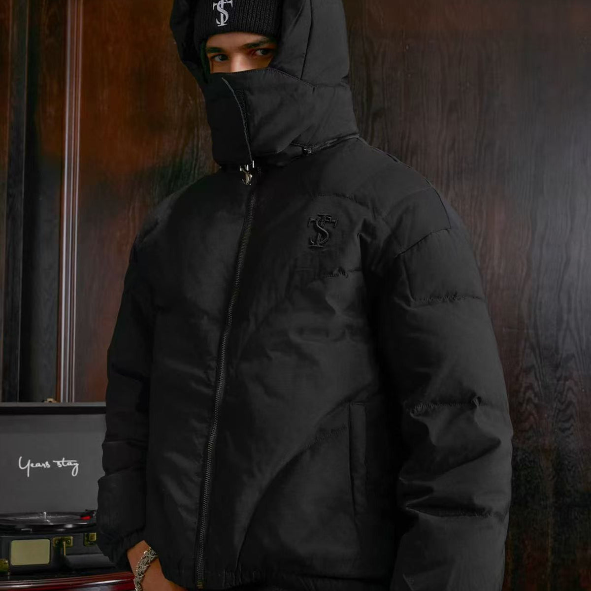 STK Vintage Quilted Embroidered Hooded Down Jacket