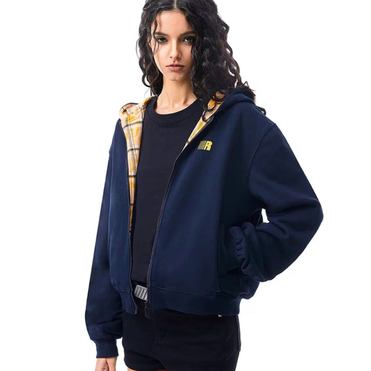 FDR Little Devil Plaid Zipper Hooded Sweatshirt (For Women)