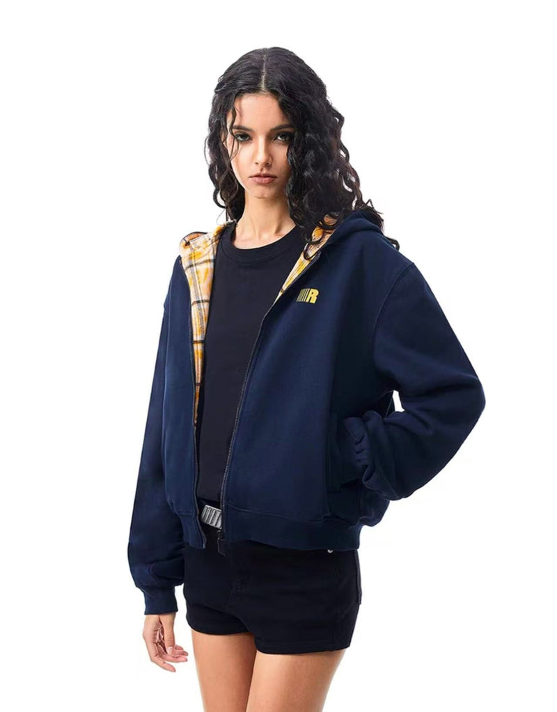 FDR Little Devil Plaid Zipper Hooded Sweatshirt (For Women)