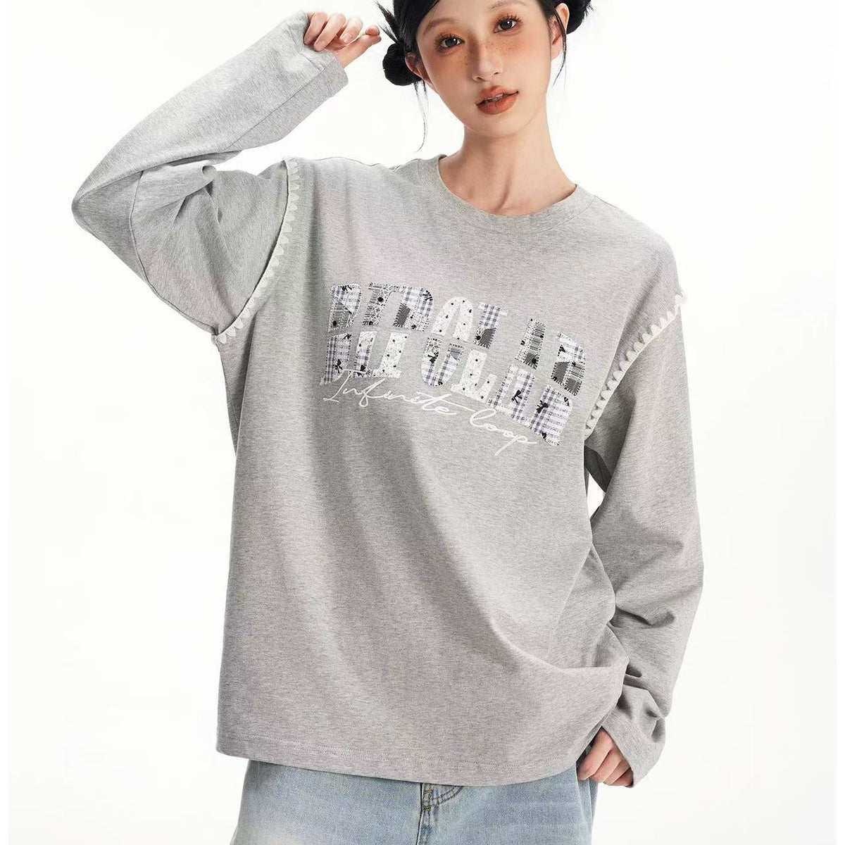 BIPOLAR Lace Polka Dot Patch Long-sleeve T-shirt