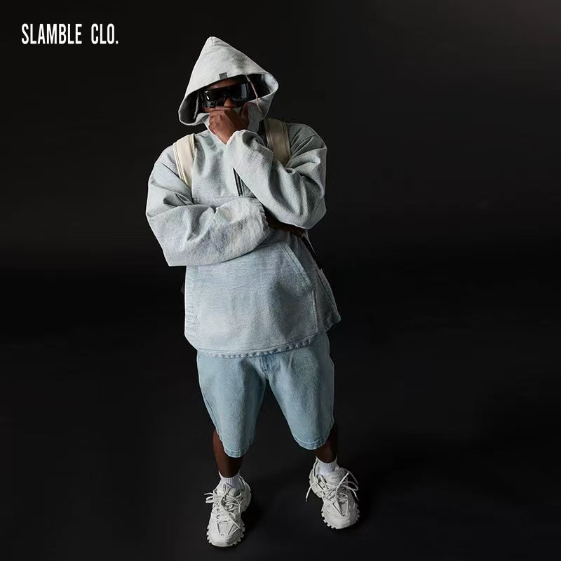 SLAMBLE Washed Half-zip Casual Trendy Hoodie