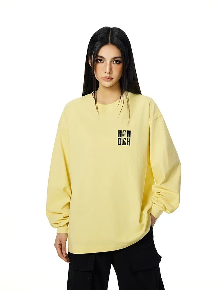 ACHOCK Basic Loose Logo Print Long-sleeved T-shirt