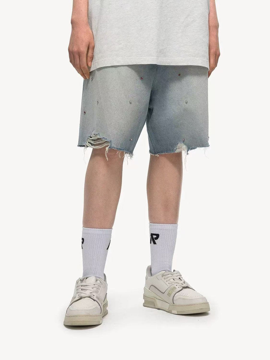 FDR Studded Frayed Denim Shorts