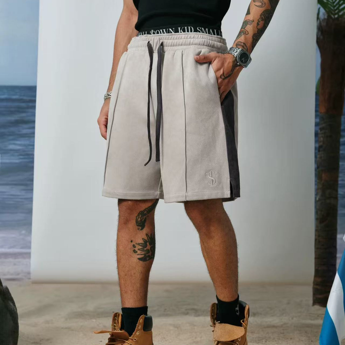 STK Vintage Embroidered Suede Patchwork Shorts