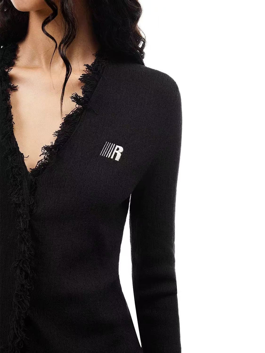 FDR V-neck Raw Edge Slim Fit Sweater (For Women)