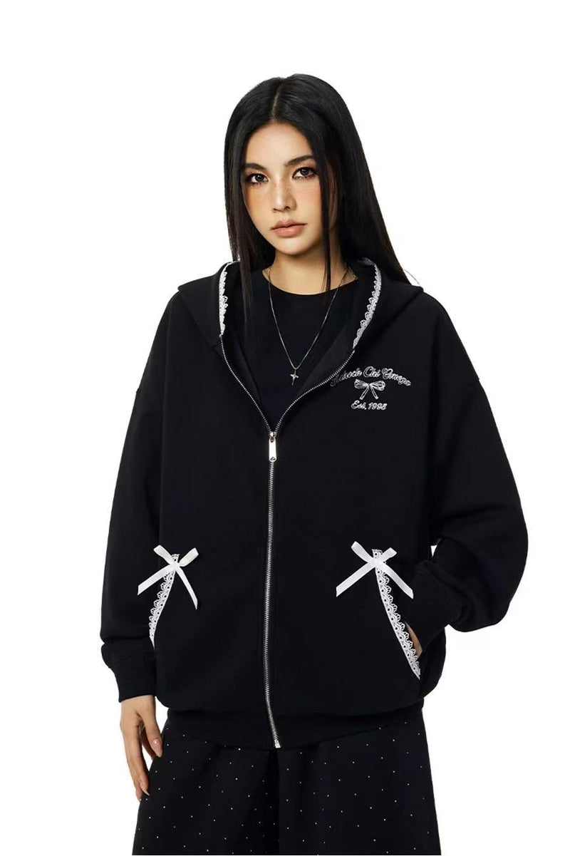 ACHOCK Lace Patchwork Cardigan Sweatshirt