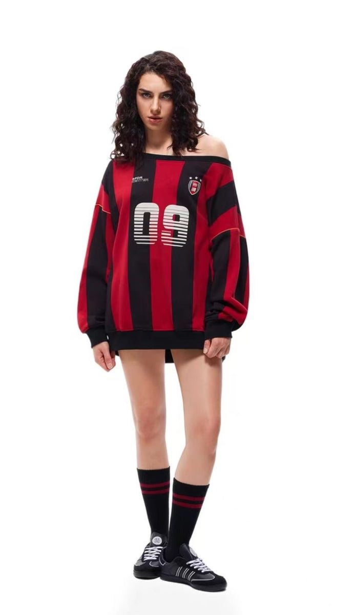 FDR 09 Printed Striped Off-shoulder Sweatshirt (For Women)