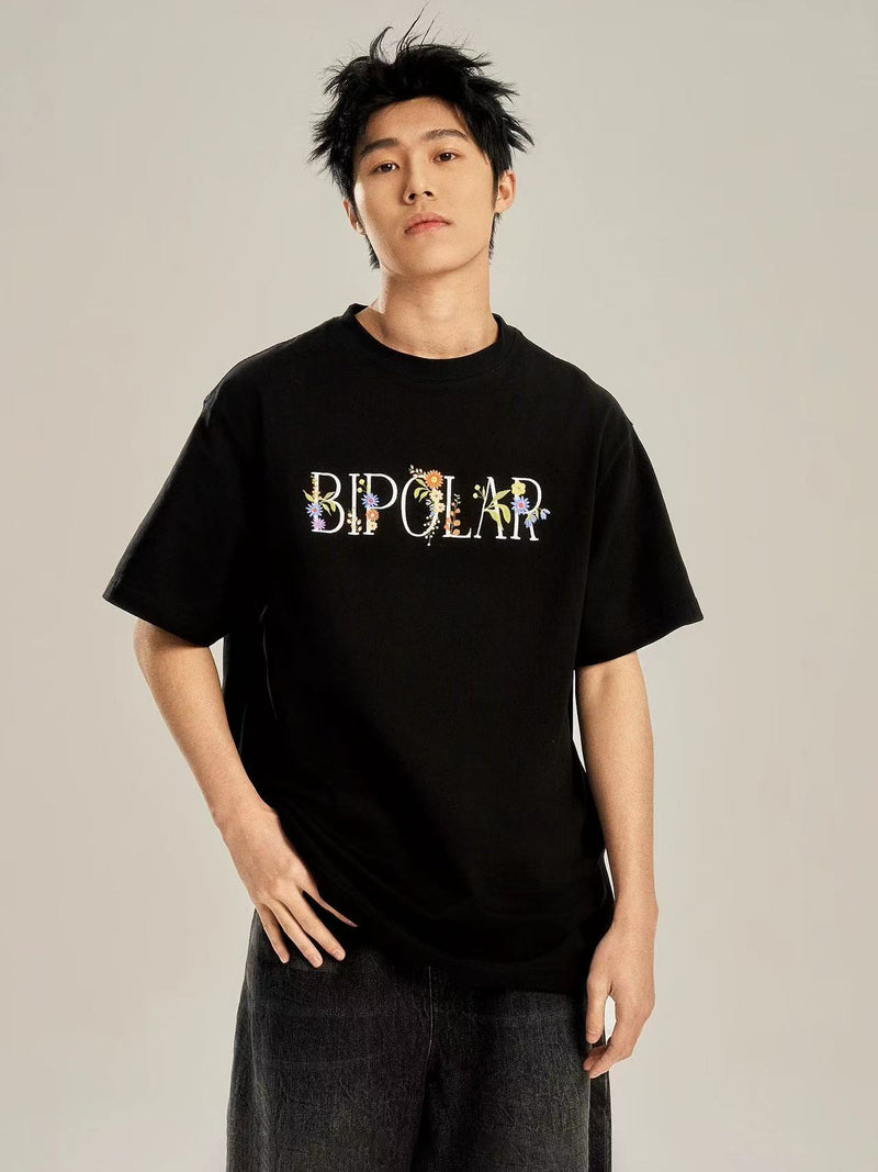 BIPOLAR Flower Embroidered Short-sleeve T-shirt