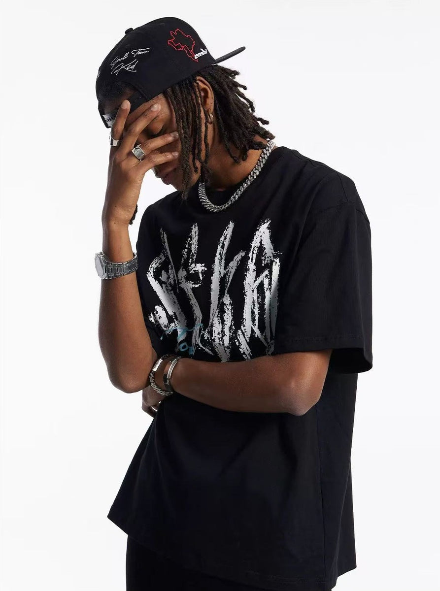 STK Vintage Font Logo Print Crew Neck T-Shirt