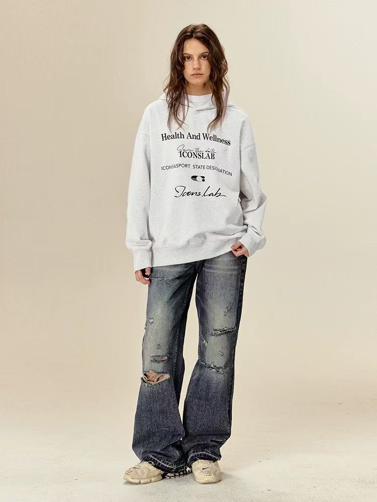 ICONSLAB Retro Handwritten Letters Printed Hoodie