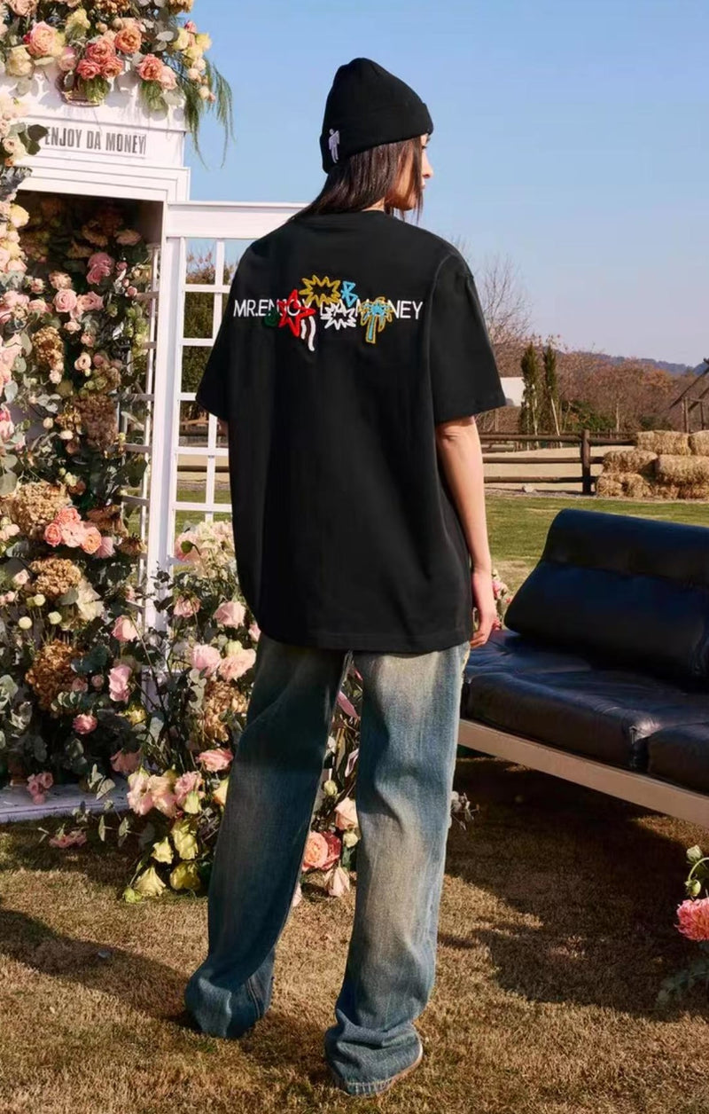 MEDM Coconut Tree Star Embroidered M Logo Summer Short-sleeved T-shirt