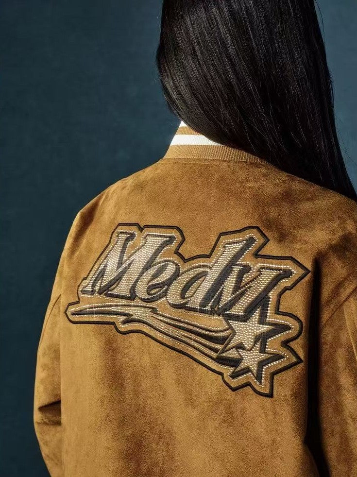 MEDM Suede Diamond-patterned Baseball Jacket