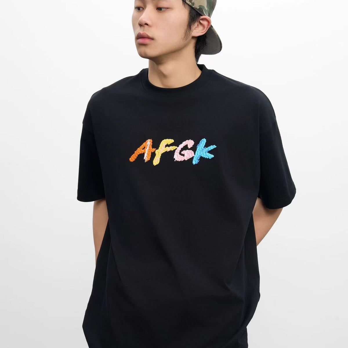 AFGK Colorful Logo Embroidered Short-sleeved T-shirt