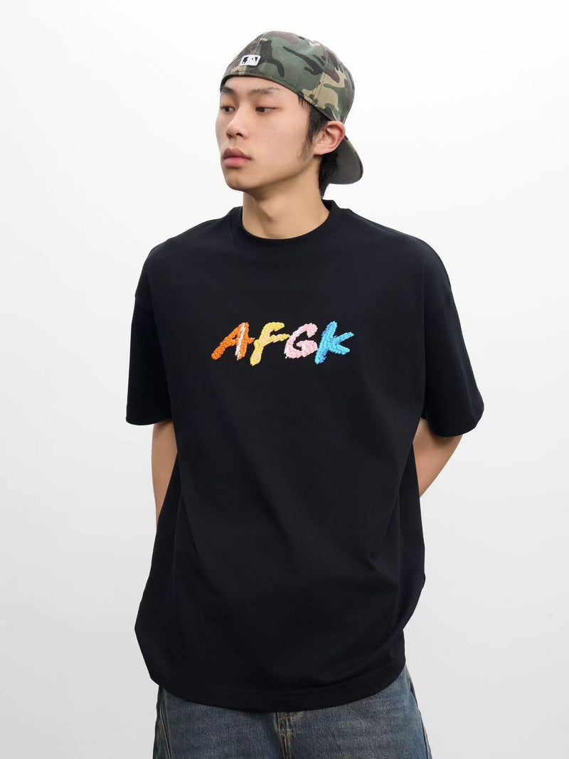 AFGK Colorful Logo Embroidered Short-sleeved T-shirt