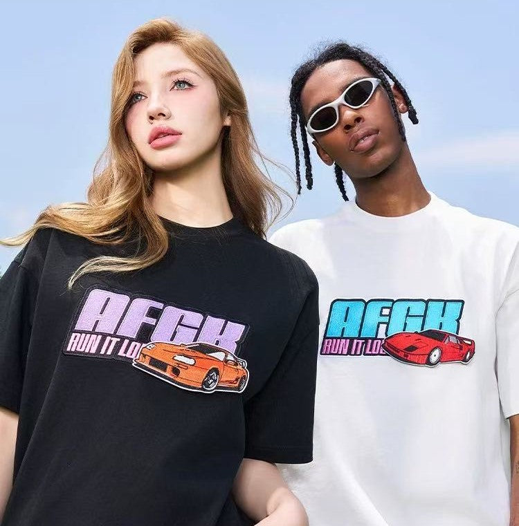 AFGK "JDM" Motorcycle Velcro Embroidered Short-sleeved T-shirt