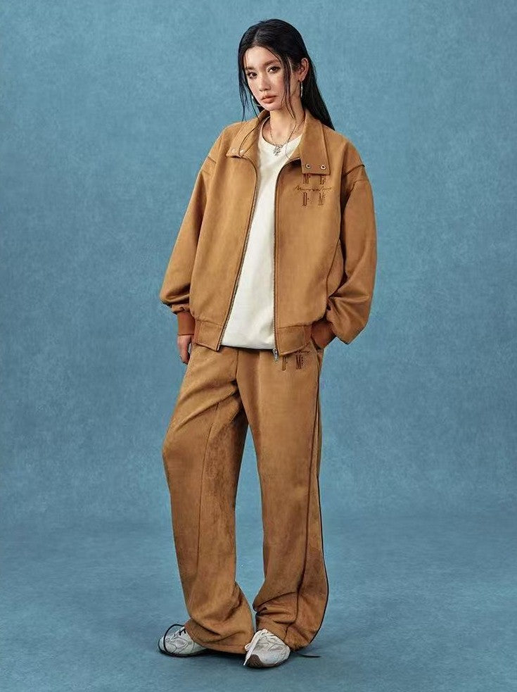 MEDM Stand Collar Suede Paneled Jacket