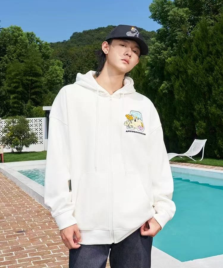 AFGK Hand-painted Lettering Embroidered Zipper Cardigan