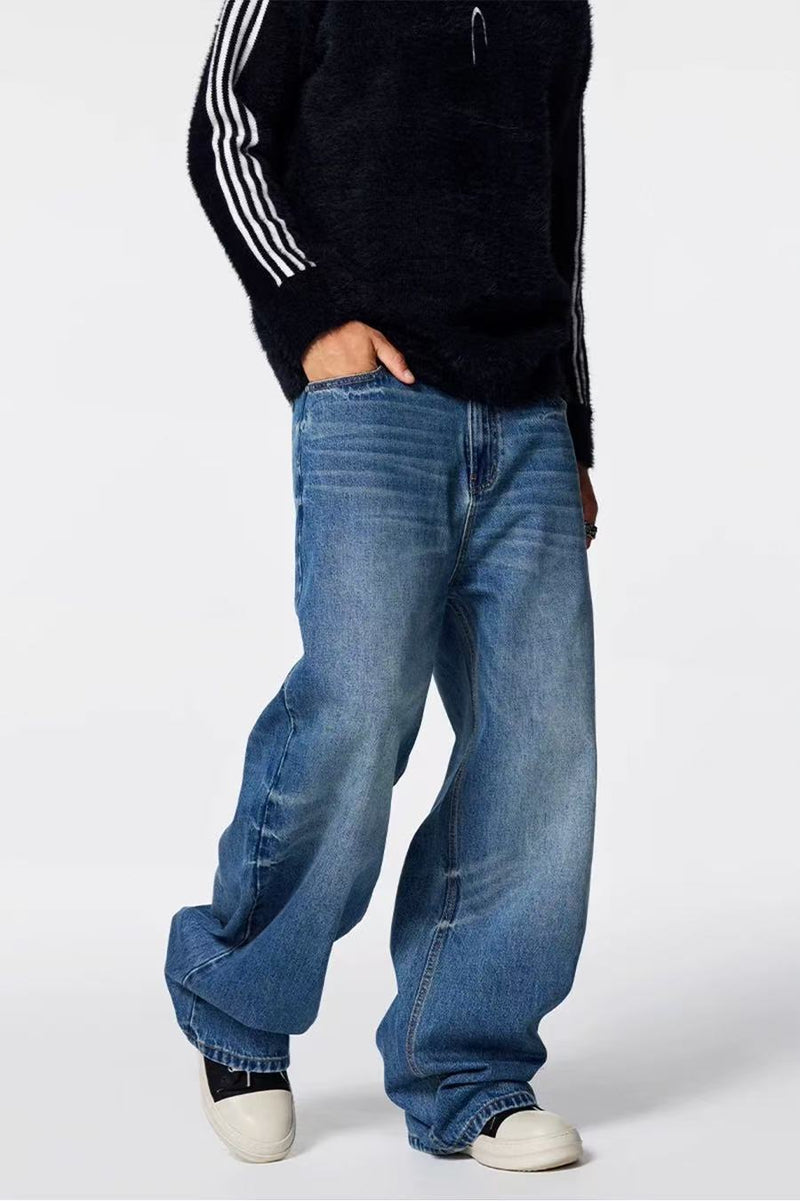 ACHOCK Vintage Washed Logo Stitching Jeans