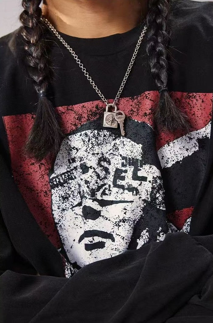 REMEDY Retro Distressed Printing Long-sleeve Tee