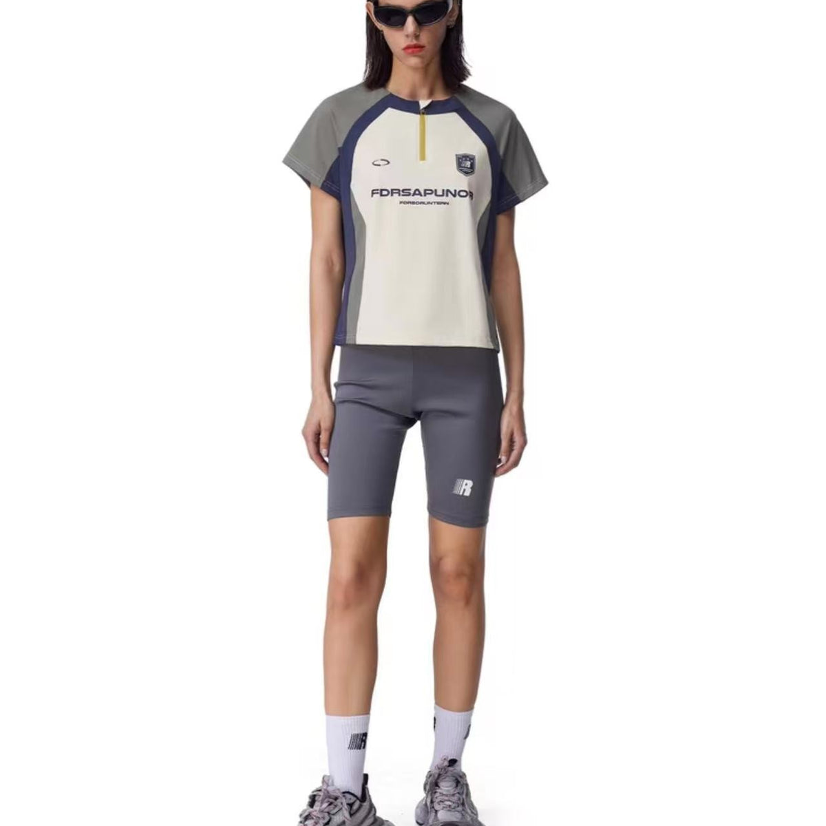 FDR Patchwork Zipper Short Sleeve T-shirt (For Women)