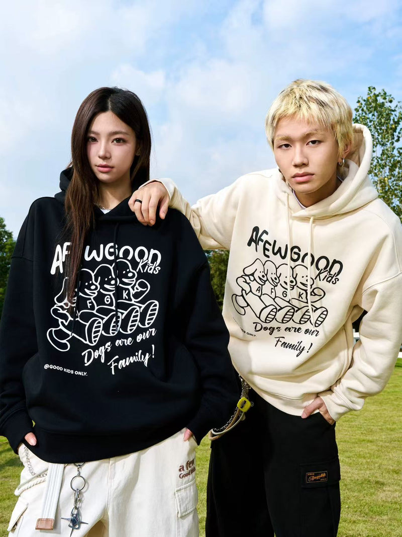 AFGK  Friendly Puppy Cartoon Plush Hoodie