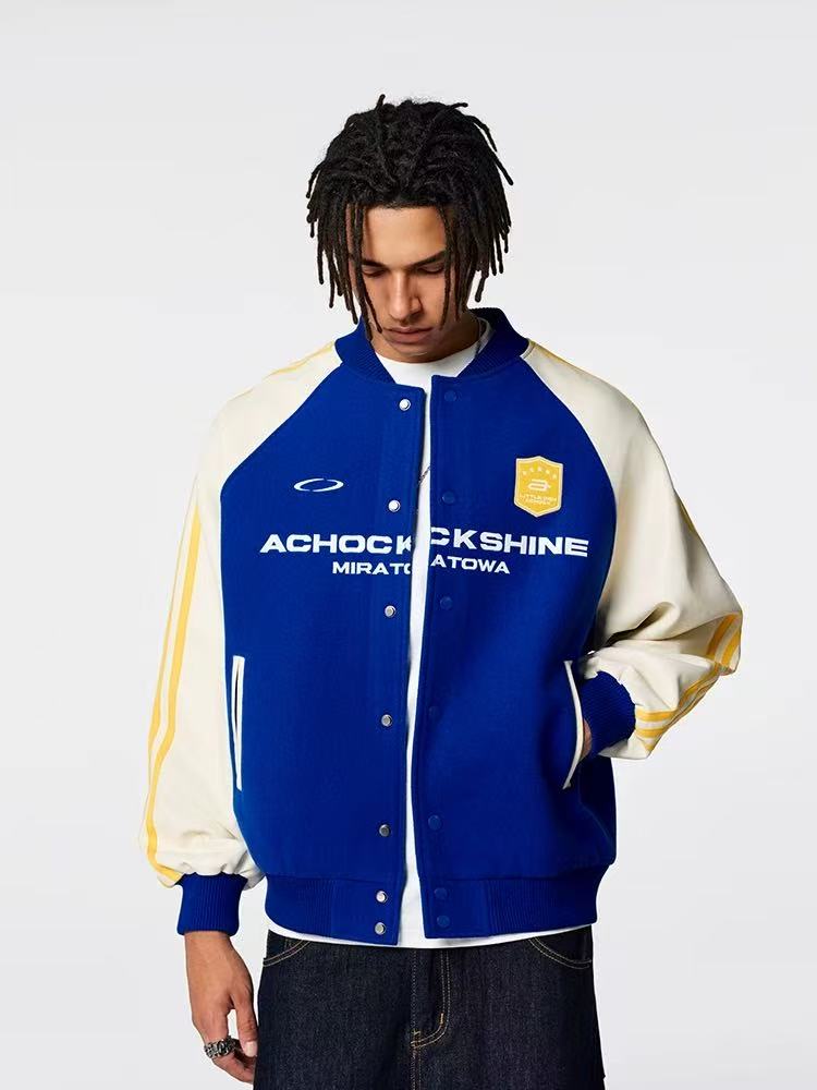 ACHOCK Stitched Contrasting Retro Baseball Jacket