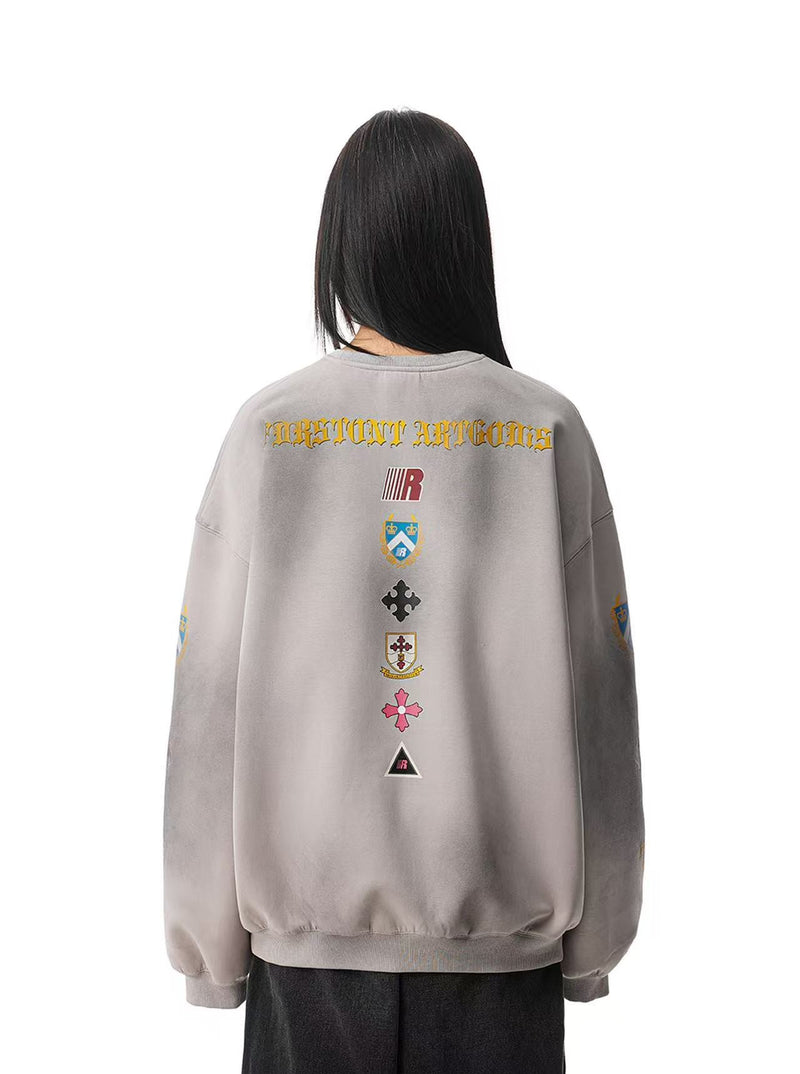 FDR Retro Dirty Round Neck Logo Print Sweatshirt