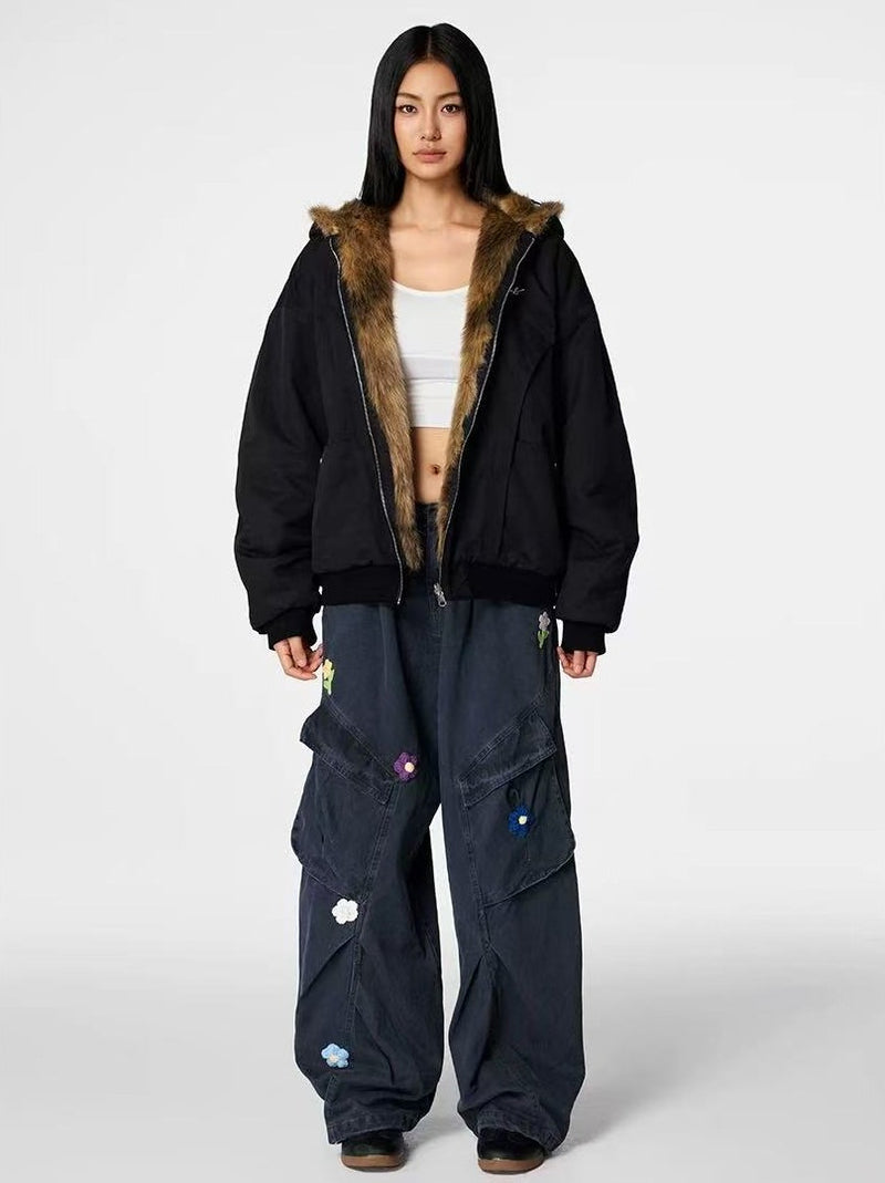 ACHOCK Vintage Multi-pocket Floral Embroidered Paratrooper Pants